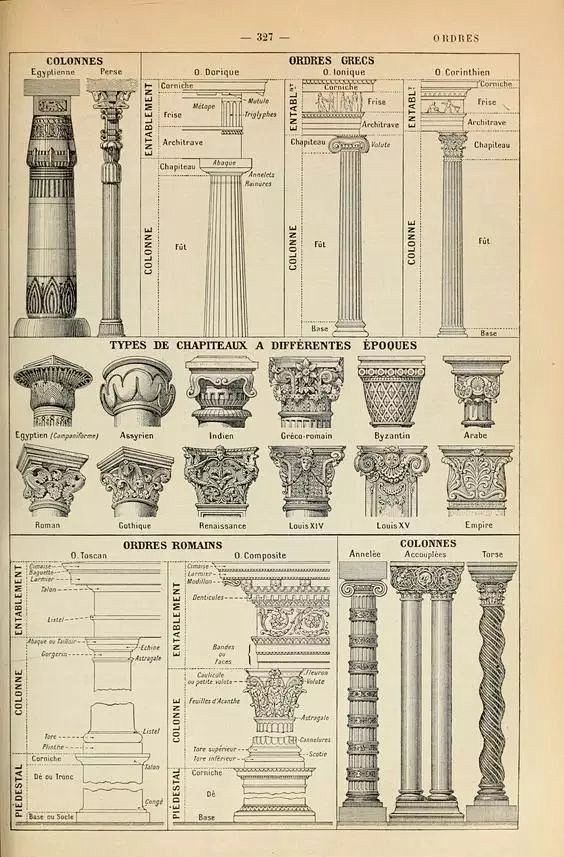 古希腊石柱，宫殿柱子