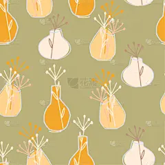 四方连续纹样,花瓶,式样,蜡笔画,平视角,文书工作,动物手,窗帘,纺织品,橙色
