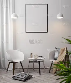 室内环境中的模型海报，一个现代设计的3D插图