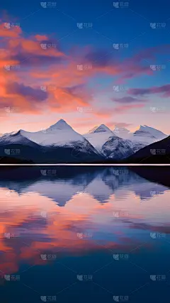 通用唯美自然山川湖水雪山晚霞风景背景
