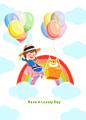 热气球 淡彩人物 可爱宝贝 儿童插图插画设计PSD ti455a0103