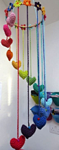 Crochet heart mobile I really wanna make this maybe a decoration for Emma's playroom? Bree- too young for her? It's SO cute.
