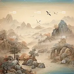 山水古诗词国画宋代风格海报-图巨人