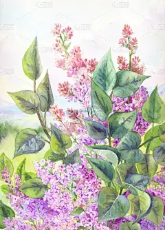 油画或水彩的海报。淡紫色的背景