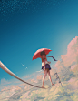 Anime 1000x1285 anime anime girls sky clouds umbrella original characters school uniform short hair