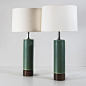Pair of custom Hancock lamps in Green Patina with Walnut | Stone and Sawyer