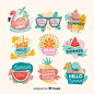 Kawaii summer sticker collection Free Vector