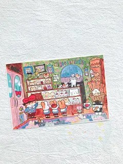 售罄无补薄荷兔手帐韩国thomas lee 猫咪面包屋和花园卡片插画ins-淘宝网