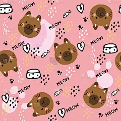 可爱的,猫,四方连续纹样,卡通,宠物,纺织品,图像,壁纸,动物,设计