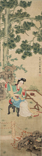 费丹旭——【己酉二月初吉】仕女人物小景 立轴欣赏  |  
清|费丹旭(1802-1850)字子苕，号晓楼，别号环溪生、环渚生、三碑乡人、长房后裔，晚号偶翁。以画仕女闻名，与改琦并称"改费"。他笔下仕女形象秀美，用线松秀，设色轻淡，别有一种风貌。能山水，取法王翚和恽寿平。