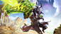 A high-definition desktop wallpaper featuring Androxus from the video game Paladins. The character is depicted in armor with glowing eyes, wielding a weapon, and has horns on his helmet.