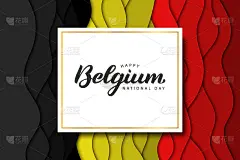 矢量现实孤立贺卡比利时国庆日的旗帜背景与剪纸层设计的装饰和覆盖。