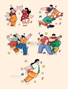 五四青年节描边漫画风图片_潮国创意