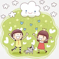 儿童插画矢量图高清素材 儿童 儿童海报素材 卡通动漫 卡通素材 小女孩 小男孩 彩色 手绘 插图插画 朋友 白云 草地 矢量图 免抠png 设计图片 免费下载