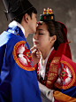 Bride and groom in Korean traditional wedding dress