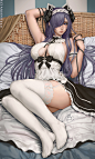 Anime 1801x3000 illustration artwork digital art fan art drawing fantasy art fantasy girl women Mirco Cabbia anime anime girls dress looking at viewer long hair purple hair August Von Parseval &#;40Azur Lane&#;41 Azur Lane thigh-highs white stocki