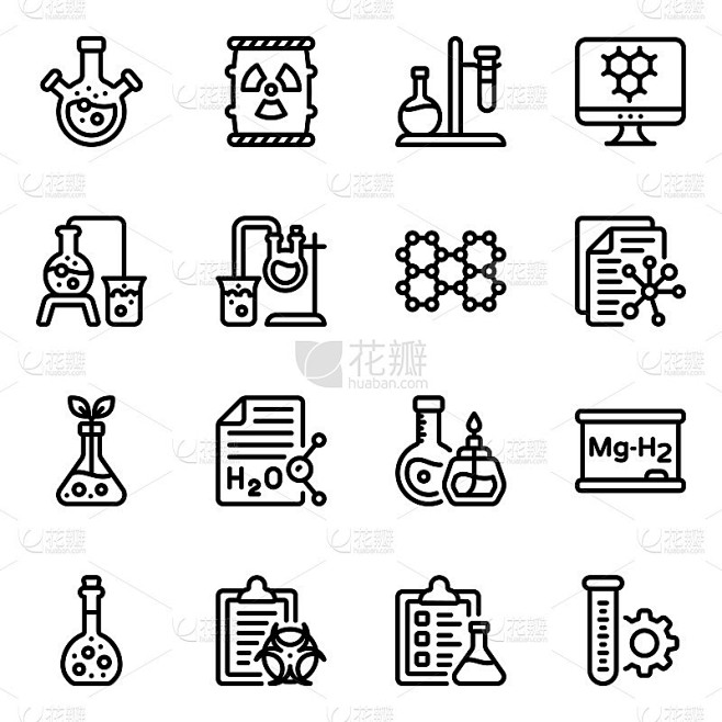 Pack of Chemistry Lab in Solid Icons素材-花瓣网