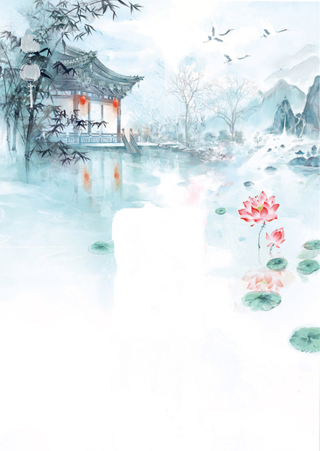 水墨山水画中国风背景透明PNG