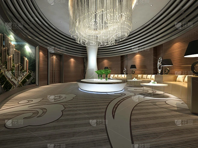 豪华酒店大堂和接待的3d渲染素材-花瓣网