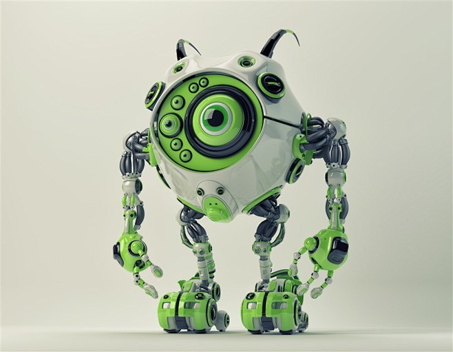 超高清绿色幻想未来感机器人概念图