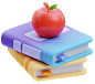 Books and Apple Fruit  3D Icon