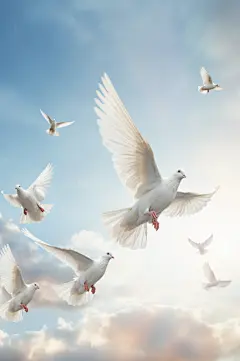 AI数字艺术展翅飞翔的和平鸽插画