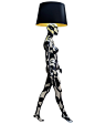 Black White Graphic floor lamp from Jimmie Martin : Hand painted one off human size mannequin floor lamp. 
Can be customized in different poses and different artworks to make it special for the clients space. 

Materials: Fibreglass and paints