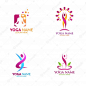 Yoga and lotus flower logo with health spa Premium Vector人物柔美线条、叶子LOGO