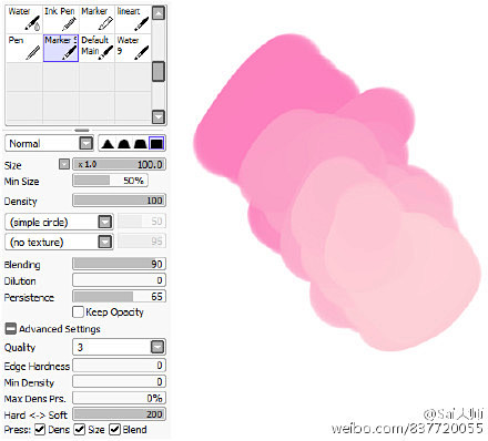#绘画学习# 分享9种SAI笔刷设置效果...