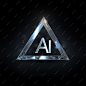 Silver AI Logo Shining Innovation on Transparent Black Canvas