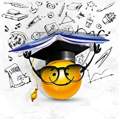 回学校!教授的帽子上有一个欢快的表情符号，旁边有一本书和手绘，背景是中性的。创意海报或横幅。
