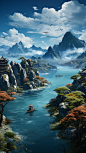 jiaowohaizhu_Chinese_landscape_map_distant_mountains_clear_rive_3fa5b1d7-77d0-42c8-9497-f9d98e74954a