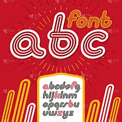 向量复古小写英文字母，abc集合。酷酷的迪斯科草书字体，从a到z的脚本可以用于海报艺术。用三条带装饰