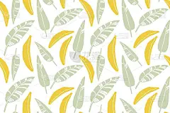 香蕉果与叶无缝隙图案。幼稚的香蕉手绘草图。热带食物背景反复出现。为菜单，纺织品，包装纸，墙纸，剪贴簿