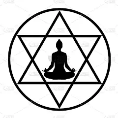 简单的画，瑜伽士在莲花的位置在一个程式化的五芒星