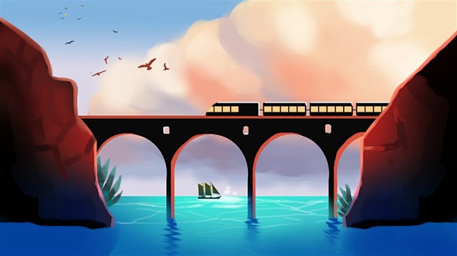 坐火车旅行插画