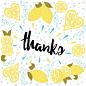 可爱和新鲜的夏季排版横幅与抽象柠檬和文本 '谢谢'。谢谢你给卡用黄色的柑橘类水果