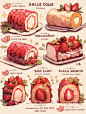 美食手帐插画明信片素材分享-草莓瑞士卷 - 小红书