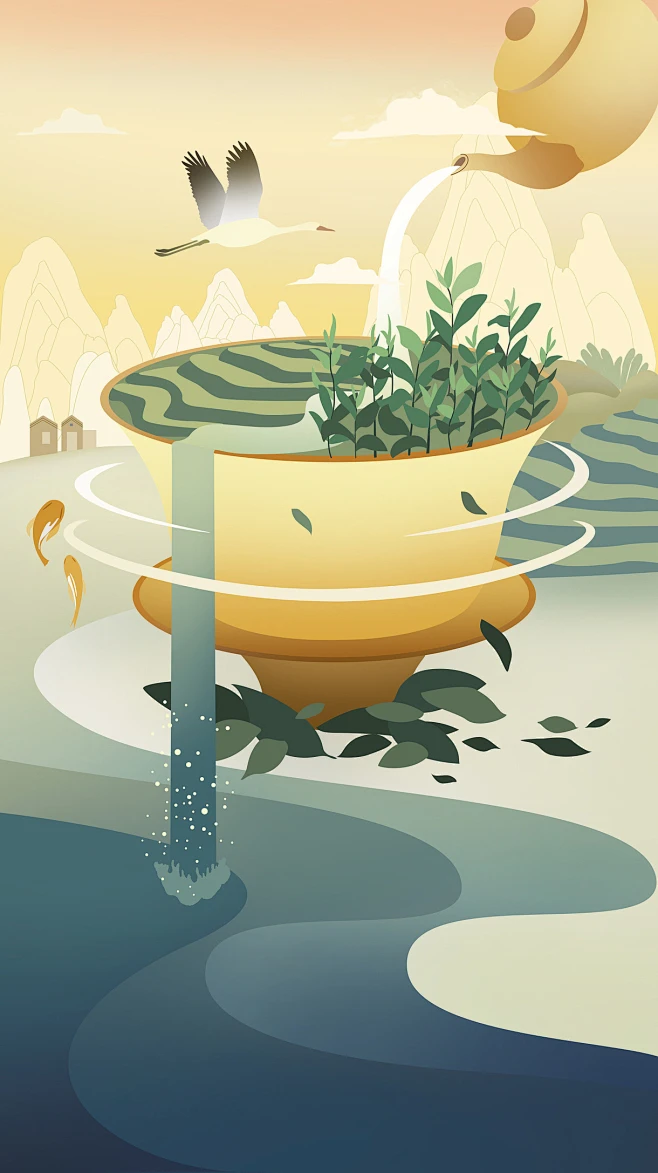 国潮/茶叶插画插画设计-花瓣网