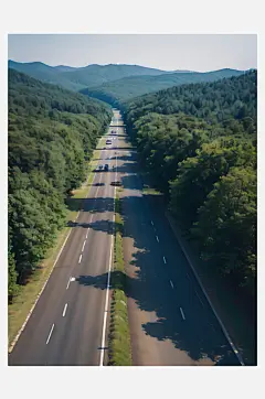 摄影风森林环绕的公路AI数字艺术-众图网