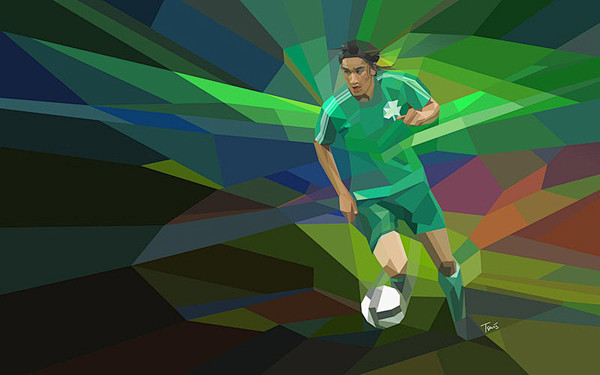 国外三角色块构成的体育足球明星插画欣赏