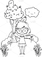 动画片,设计师,少女,可爱的,清新,肖像,公园,女人,自然美,站