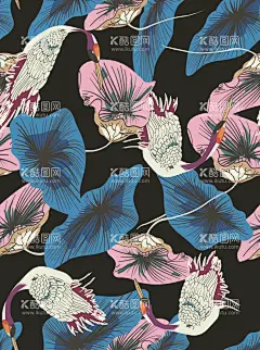 鹤  - 源文件下载【酷图网】手绘花,叶子,小碎花,小花,手绘叶子,扎染,玫瑰花,鹤,