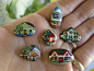 TEENIE TINY Neighborhood  mini painted rock by MyGardenRocks. , via Etsy.