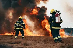 火焰浓烟消防员救火背影摄影图片