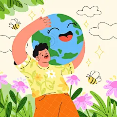 扁平卡通世界地球日保护环境植树绿色地球主题插画海报ai设计素材-淘宝网