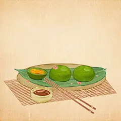 二十四节气清明节吃青团美食插画海报下载