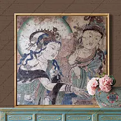 【摆设.手绘画作】实木框手绘佛像画敦煌壁画题材慈胜寺持瓶菩萨