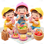儿童节软3D风小孩野餐场景元素