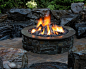 Fire : Fire features can extend the season in your outdoor living area. We love to design and install creative fire pits & fire places using natural stone. 